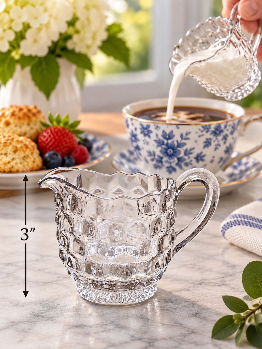 Fostoria American Clear Glass Vintage Creamer 3” Vintage Cubist Cream Pitcher